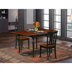 Set Tavolo da Pranzo a 3 Pezzi con Piano in Legno Massello Finitura Nera e Ciliegio con Ribalte