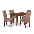 Vintage Kitchen Dining Table Set 5Pc Linen Brown Fabric Parsons Chairs Mahogany Legs