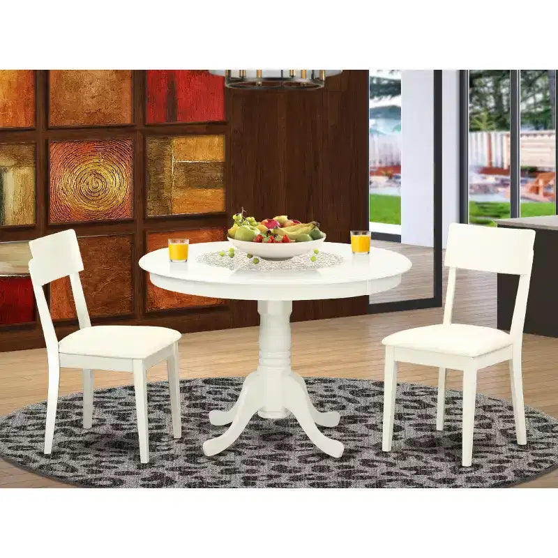 Set da pranzo Mid-Century - 3 pezzi tavolo e sedie - Finitura bianco lino - Tavolo da pranzo rotondo