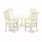 HomeStock 5-Piece Linen White Finish Solid Wood Top Dining table with 4-Chairs with Slat Back