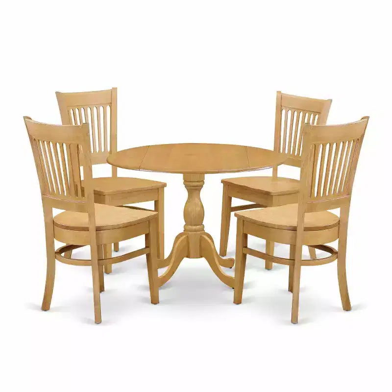 HomeStock 5-Piece Natural Oak Finish Solid Wood Top Dining table with 4 Chairs with Slat Back