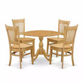 HomeStock 5-Piece Natural Oak Finish Solid Wood Top Dining table with 4 Chairs with Slat Back