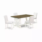 HomeStock 5-Pc Distressed Jacobean Finish Solid Wood Top Dining Table with 4 Parson Chair