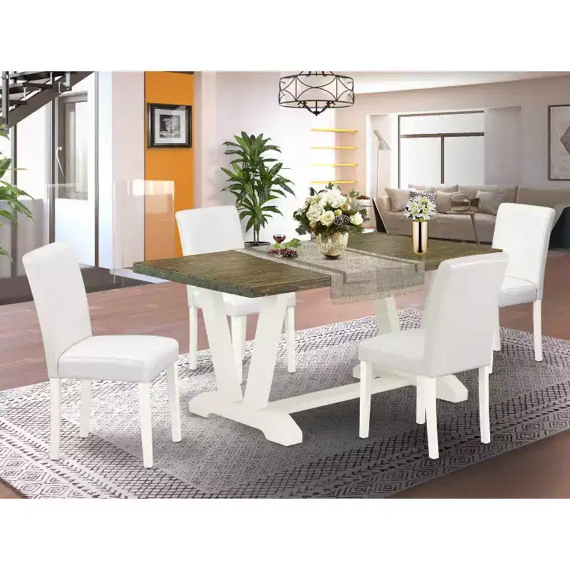 Tavolo da pranzo 5 pezzi in legno massello con finitura Jacobean anticata e 4 sedie Parson