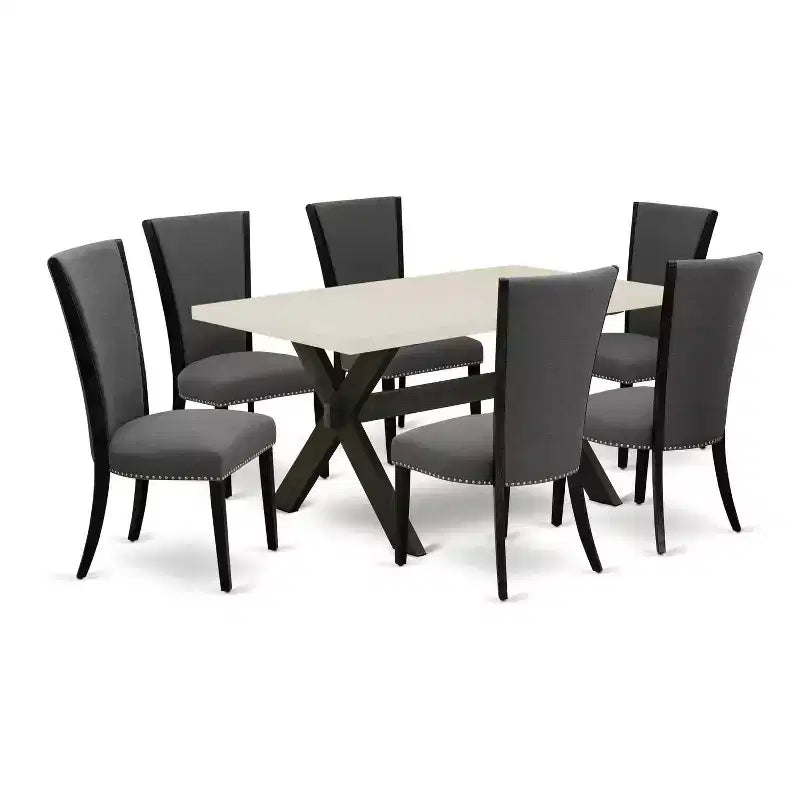 HomeStock 7-Piece Natural Oak Finish Solid Wood Top Dining Table with 6-Chairs