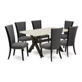 HomeStock 7-Piece Natural Oak Finish Solid Wood Top Dining Table with 6-Chairs