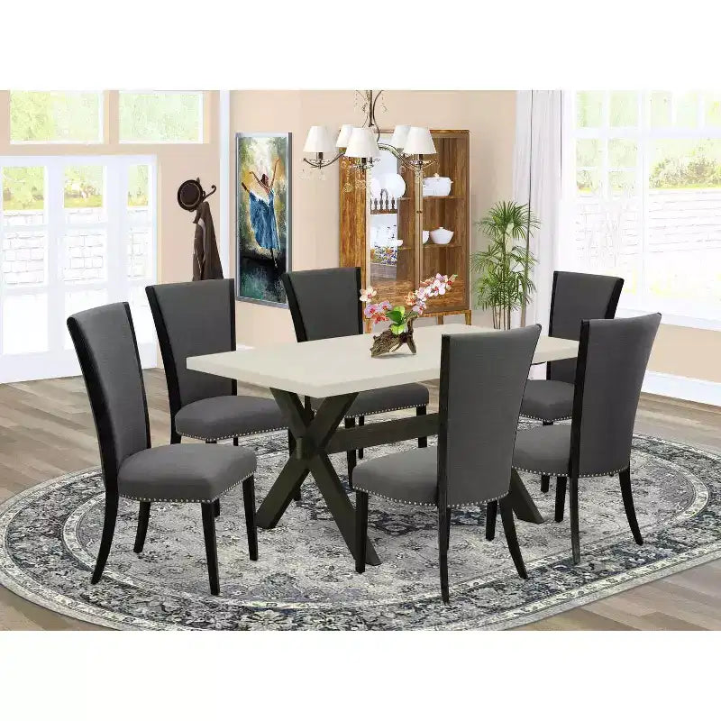 Tavolo da pranzo 5 pezzi con piano in legno massello finitura espresso e 4 sedie Parson