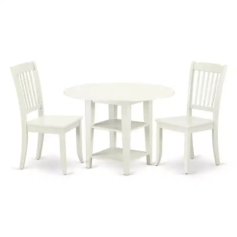 Round Dining Table Set 3pc 20-42 Table w/ Drop Leaves & 2 Chairs - Kitchen Dining Room