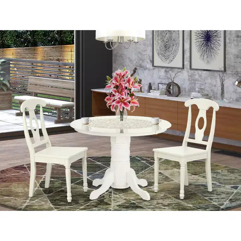 Tavolo da pranzo con piano in legno massello finitura Jacobean invecchiato e 4 sedie, 5 pezzi