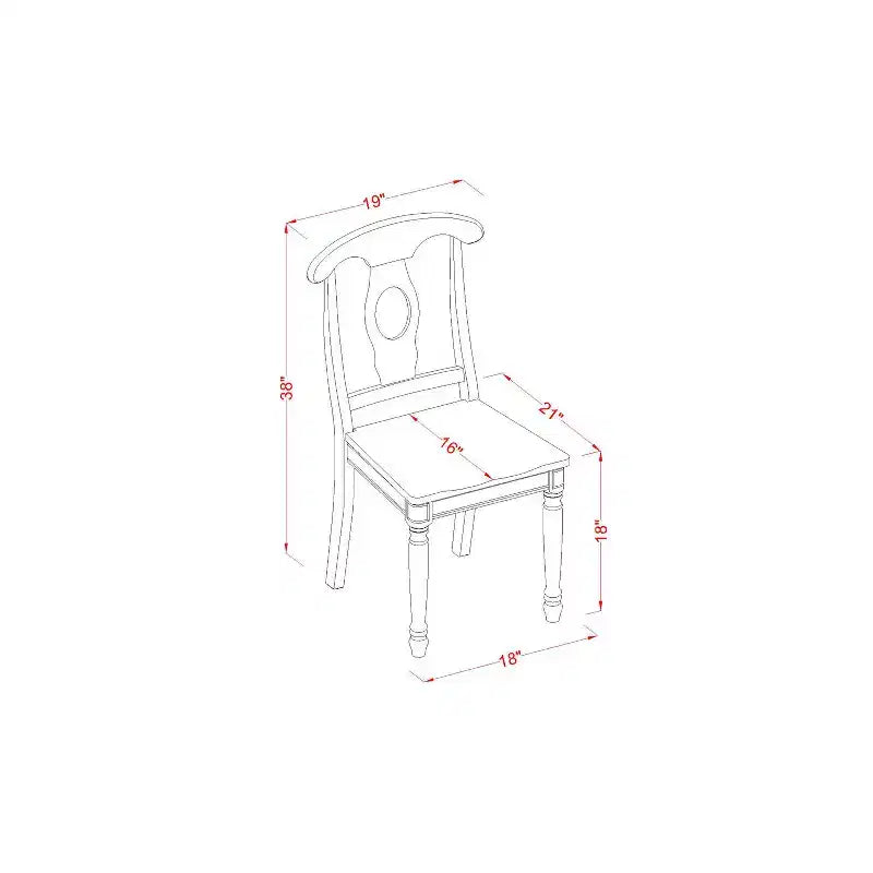 Tavolo da pranzo con piano in legno massello finitura Jacobean invecchiato e 4 sedie, 5 pezzi