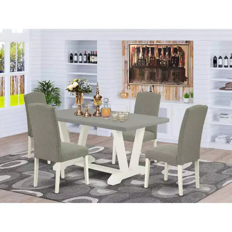 Tavolo da pranzo a 5 pezzi con ripiano in legno massello finitura cappuccino e 4 sedie Parson