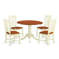 HomeStock 5-Piece Round Buttermilk and Cherry Finish Solid Wood Top Dining table with 4 Chairs
