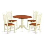 HomeStock 5-Piece Round Buttermilk and Cherry Finish Solid Wood Top Dining table with 4 Chairs