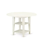 Set da Pranzo 3 Pezzi con Tavolo Rotondo con Piano in Legno Massello Finitura Bianco Lino con Ante a Scomparsa