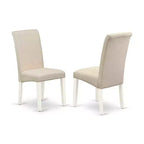 Set da Pranzo 3 Pezzi con Tavolo Rotondo con Piano in Legno Massello Finitura Bianco Lino con Ante a Scomparsa