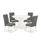 HomeStock 5-Piece Round Linen White Finish Solid Wood Top Dining Table with 4-Parson Chair