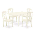 5-Piece Linen White Finish Solid Wood Top - Dining Room Set - Seats 4