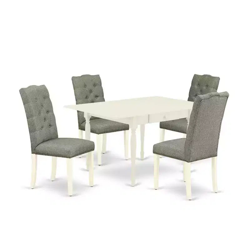HomeStock 5-Pc Linen White Finish Solid Wood Top-Dining Room Set with Leaf-Seats 4
