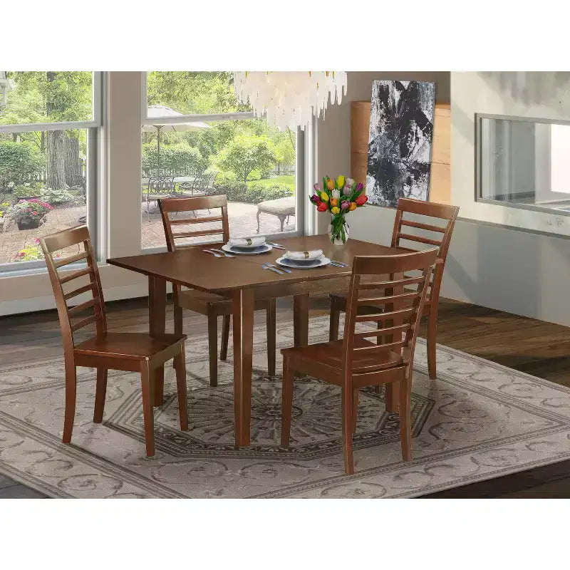Set da pranzo da 5 pezzi con tavolo e 4 sedie in legno massello finitura cappuccino