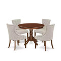 HomeStock 5-Piece Round Mahogany Finish Solid Wood Top Dining Table with 4 Parson Chair