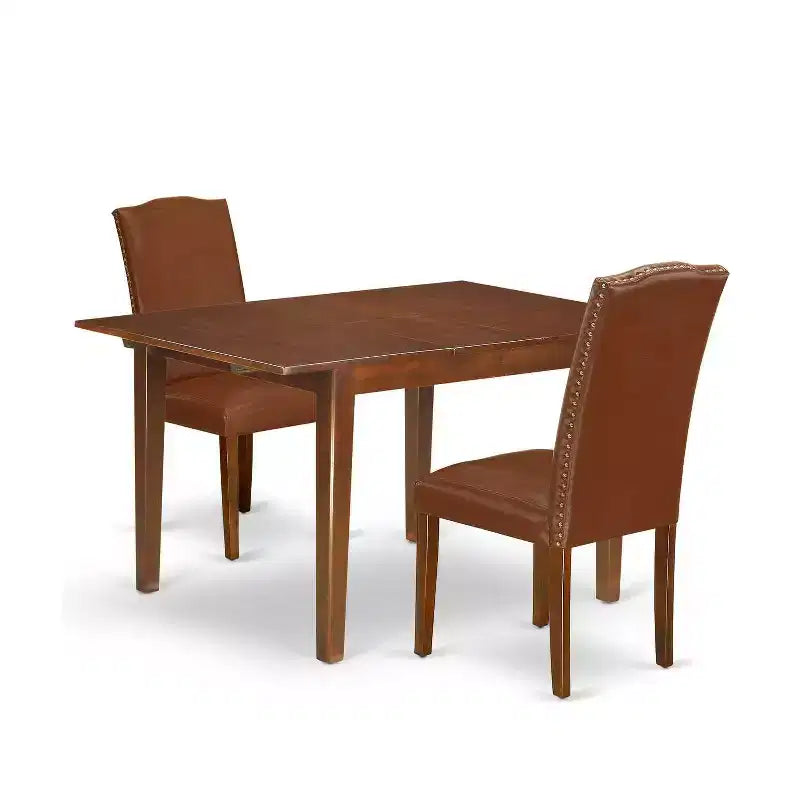 HomeStock 3-Piece Mahogany Finish Rectangular Solid Wood Top With Butterfly Leaf Dining Table Set