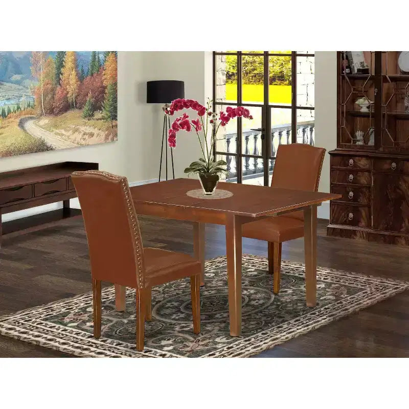 Tavolo da pranzo rettangolare in legno massello con finitura in mogano in 3 pezzi con allunga a farfalla