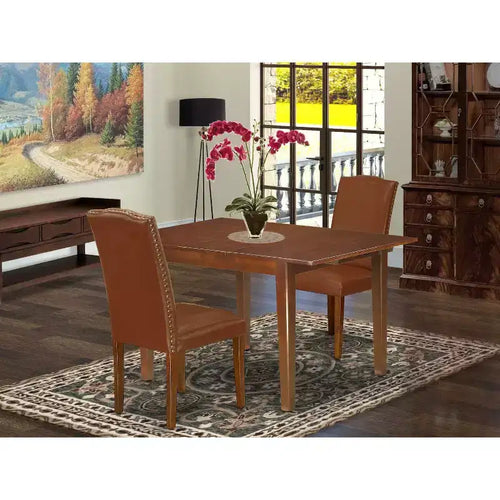 Tavolo da pranzo rettangolare in legno massello con finitura in mogano in 3 pezzi con allunga a farfalla