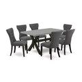 HomeStock 7-Pc Rectangle Natural Oak Finish Solid Wood Top Dining Table with 6 Parson Chairs