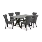 HomeStock 7-Pc Rectangle Natural Oak Finish Solid Wood Top Dining Table with 6 Parson Chairs