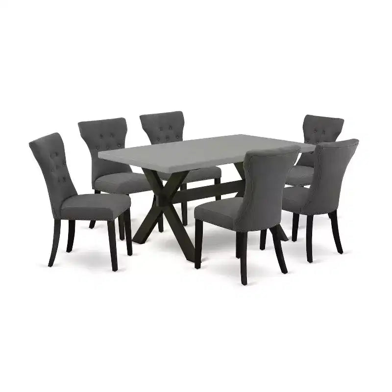 HomeStock 7-Pc Rectangle Natural Oak Finish Solid Wood Top Dining Table with 6 Parson Chairs