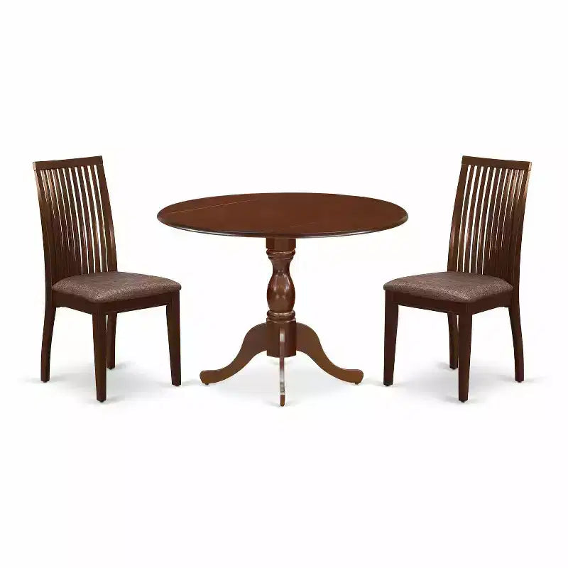 3-Piece Mahogany Finish Solid Wood Top - Dining Room Set - Seats 4