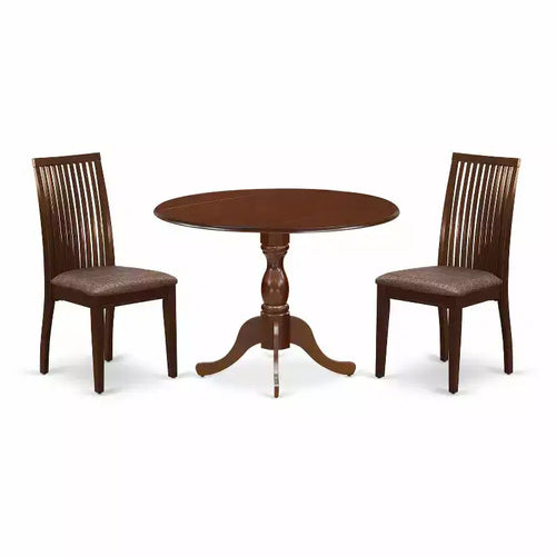 3-Piece Mahogany Finish Solid Wood Top - Dining Room Set - Seats 4
