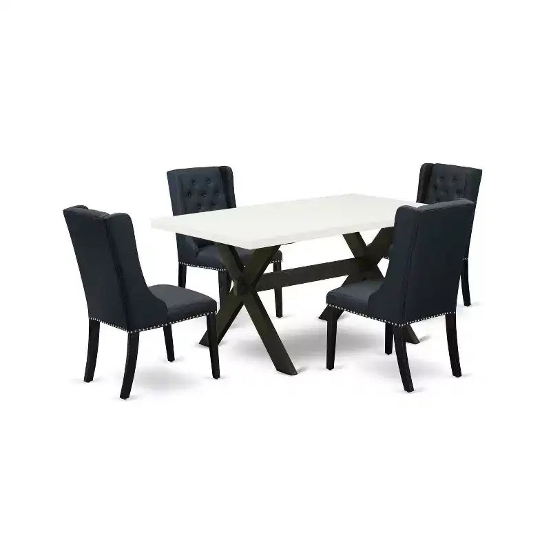 HomeStock 5-Piece Natural Oak Finish Solid Wood Top Dining table with 4 Chairs