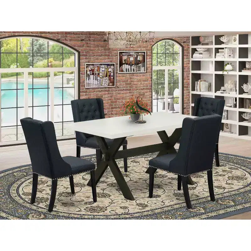 Tavolo da pranzo con piano in legno massello finitura rovere naturale, 5 pezzi con 4 sedie