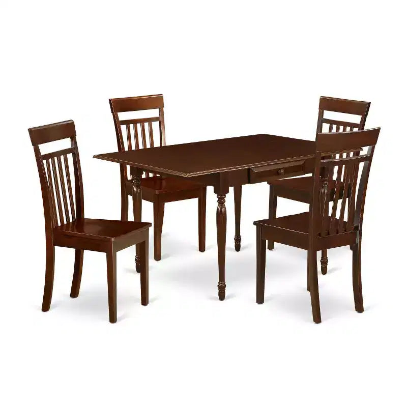 HomeStock 5-Pc Mahogany Finish Solid Wood Top - Dining Room Set with Dropleaf - Seats 4