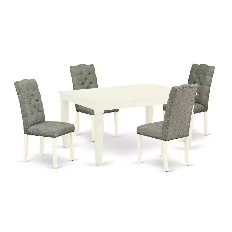 HomeStock 5-Piece Buttermilk and Cherry Finish Solid Wood Top Dining table with 4-Chairs with Butterfly Leaf