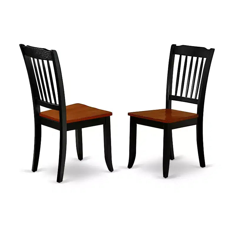 Tavolo da pranzo ovale a 7 pezzi con piano in legno massello con finitura nera e color ciliegio e 6 sedie con schienale a doghe