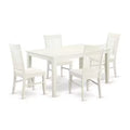 HomeStock 5-Piece Linen White Finish Solid Wood Top Dining Table with 4 Chairs