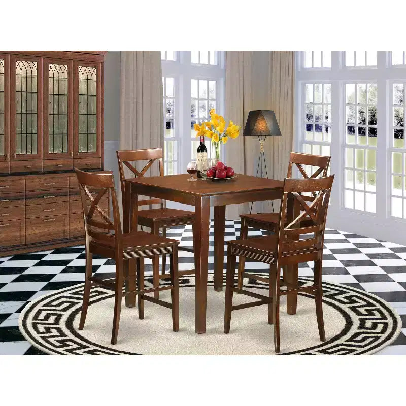 Set da 5 pezzi con ripiano in legno massello finitura mogano - Sala da pranzo - 4 posti a sedere