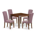 5-Piece Mahogany Finish Solid Wood Top - Square Dining Room Set - Seats 4
