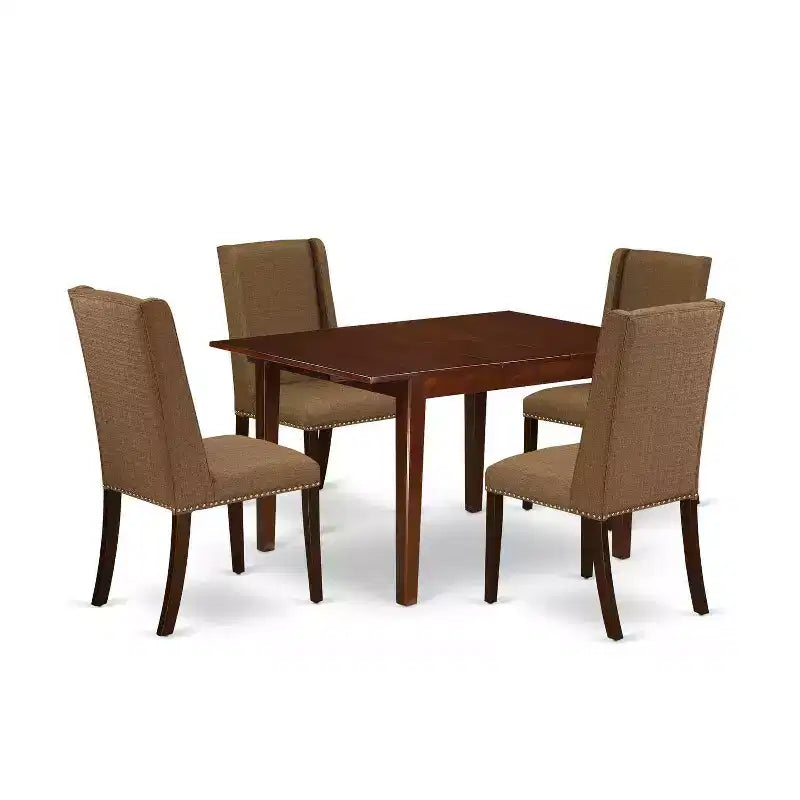 HomeStock 5-Pc Mahogany Finish Solid Wood Top - Rectangular Dining Room Set with Butterfly Leaf - Seats 4