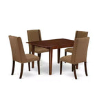 HomeStock 5-Pc Mahogany Finish Solid Wood Top - Rectangular Dining Room Set with Butterfly Leaf - Seats 4
