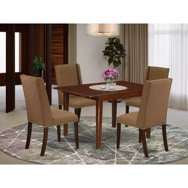 Set da pranzo rettangolare 5 pezzi in legno massello con finitura mogano - con prolunga a farfalla - 4 posti a sedere