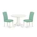 Dinette Set 3Pc Round Table & 2 Parsons Chairs - 42 Kitchen Table Set - Linen White Legs, Pond PU Leather