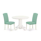 Dinette Set 3Pc Round Table & 2 Parsons Chairs - 42 Kitchen Table Set - Linen White Legs, Pond PU Leather