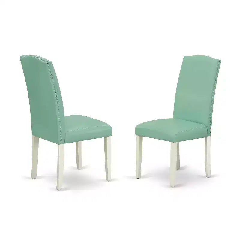 Set da pranzo 3 pezzi: tavolo rotondo e 2 sedie Parsons - Tavolo da cucina 42" - Gambe bianche lino, ecopelle Pond