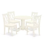 HomeStock 5-Piece Round Buttermilk and Cherry Finish Solid Wood Top Dining table with 4-Chairs with Cross Back