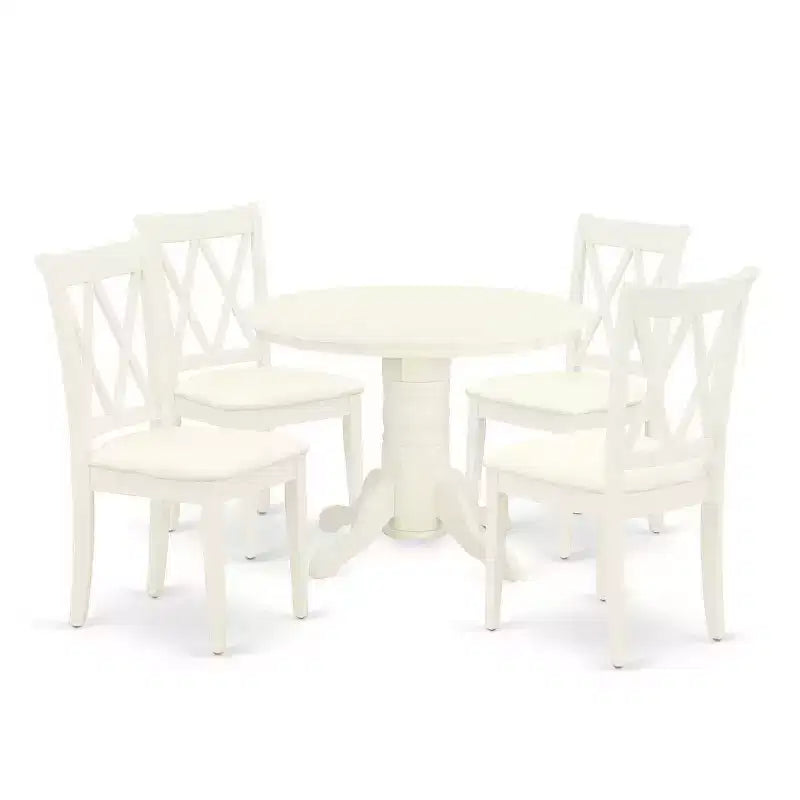 HomeStock 5-Piece Round Buttermilk and Cherry Finish Solid Wood Top Dining table with 4-Chairs with Cross Back