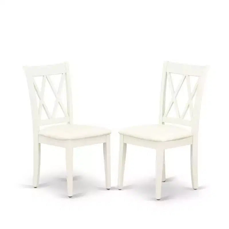 Tavolo da pranzo rotondo a 5 pezzi in legno massello con finitura color latticello e ciliegio con 4 sedie con schienale a croce
