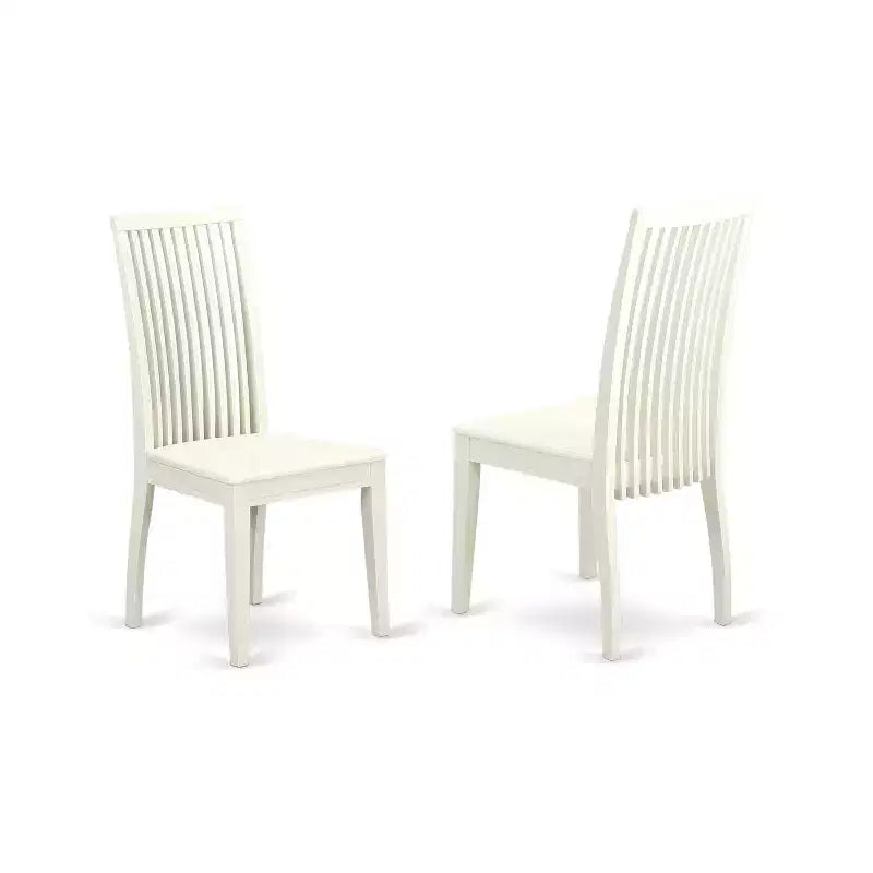 Set da pranzo da 5 pezzi in legno massello con finitura lino bianco - Top rotondo - 4 posti a sedere